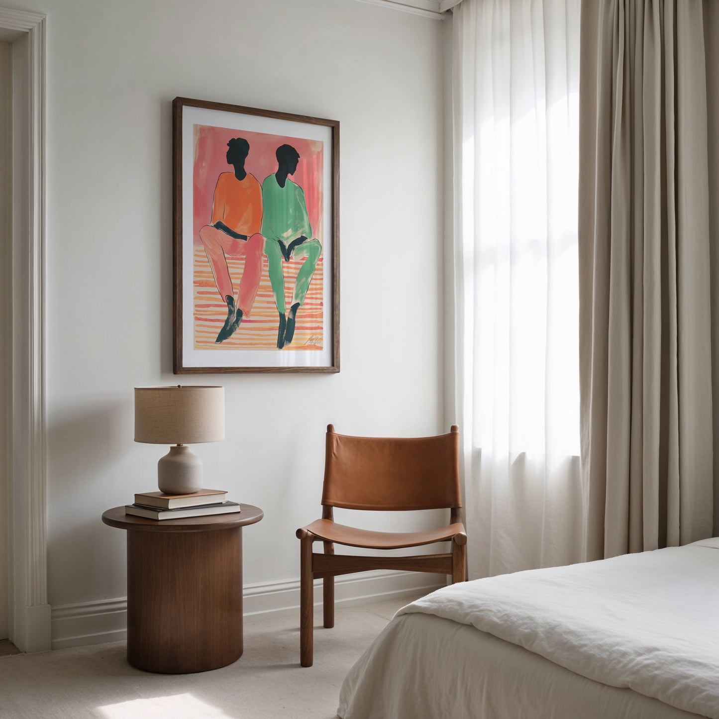 Between Sentences – Abstract Figurative Wall Art in Coral and Mint