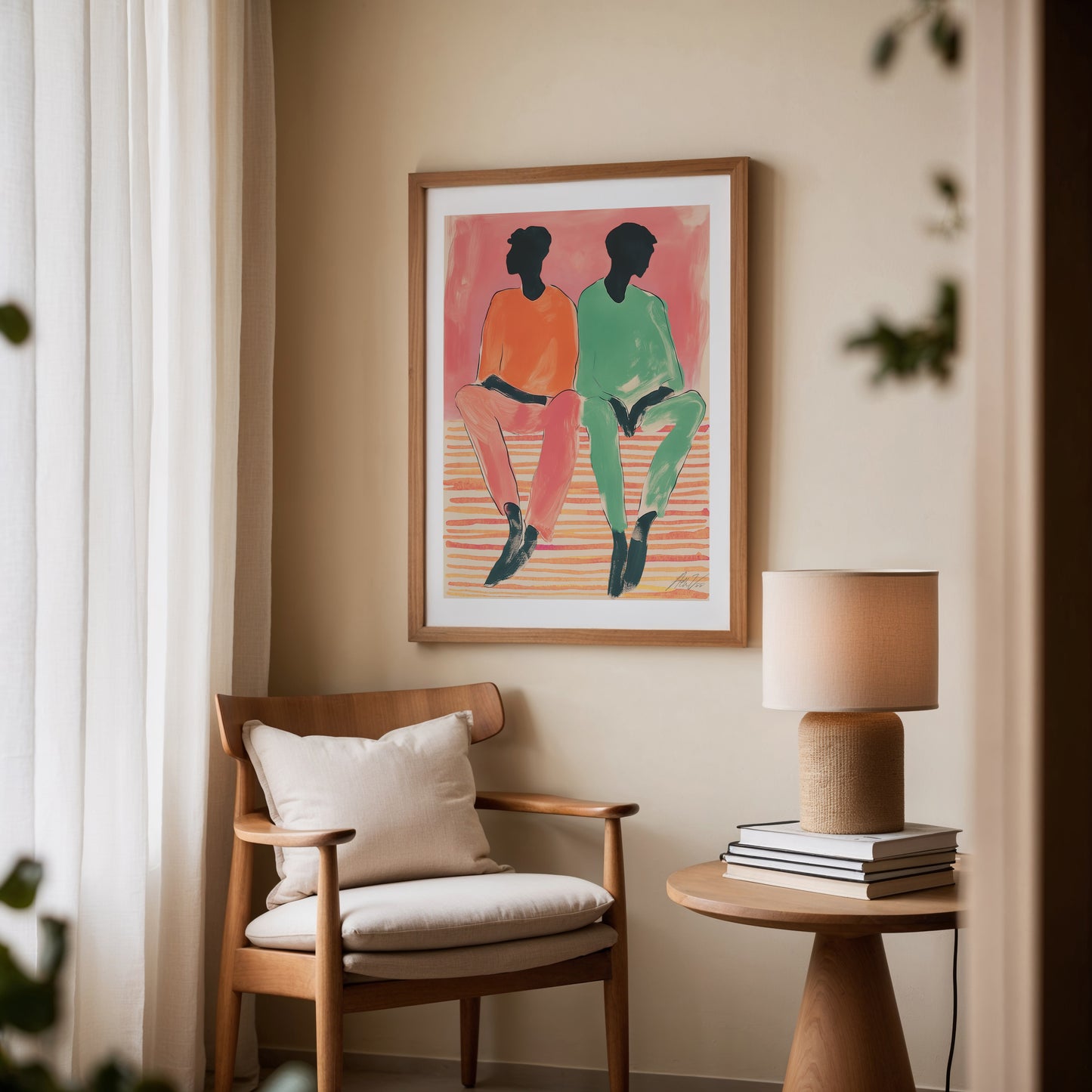 Between Sentences – Abstract Figurative Wall Art in Coral and Mint