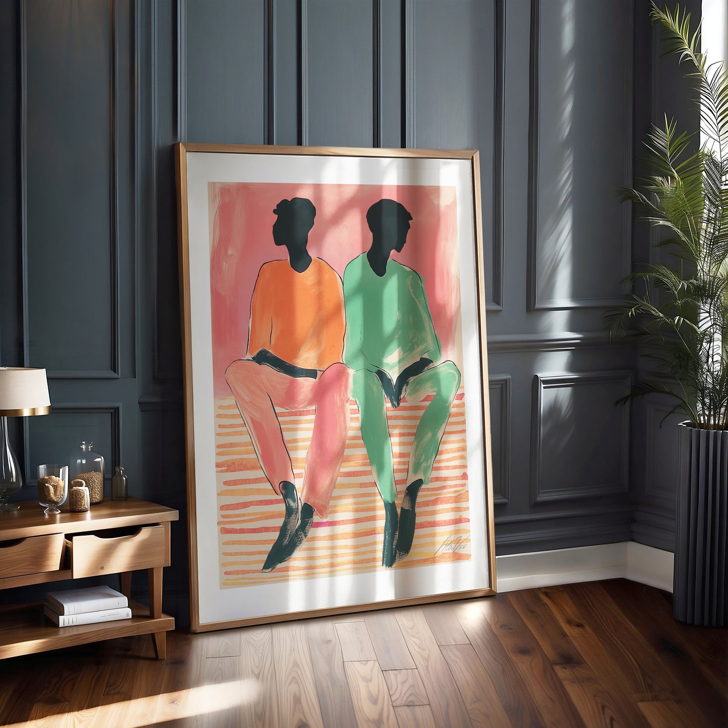 Between Sentences – Abstract Figurative Wall Art in Coral and Mint