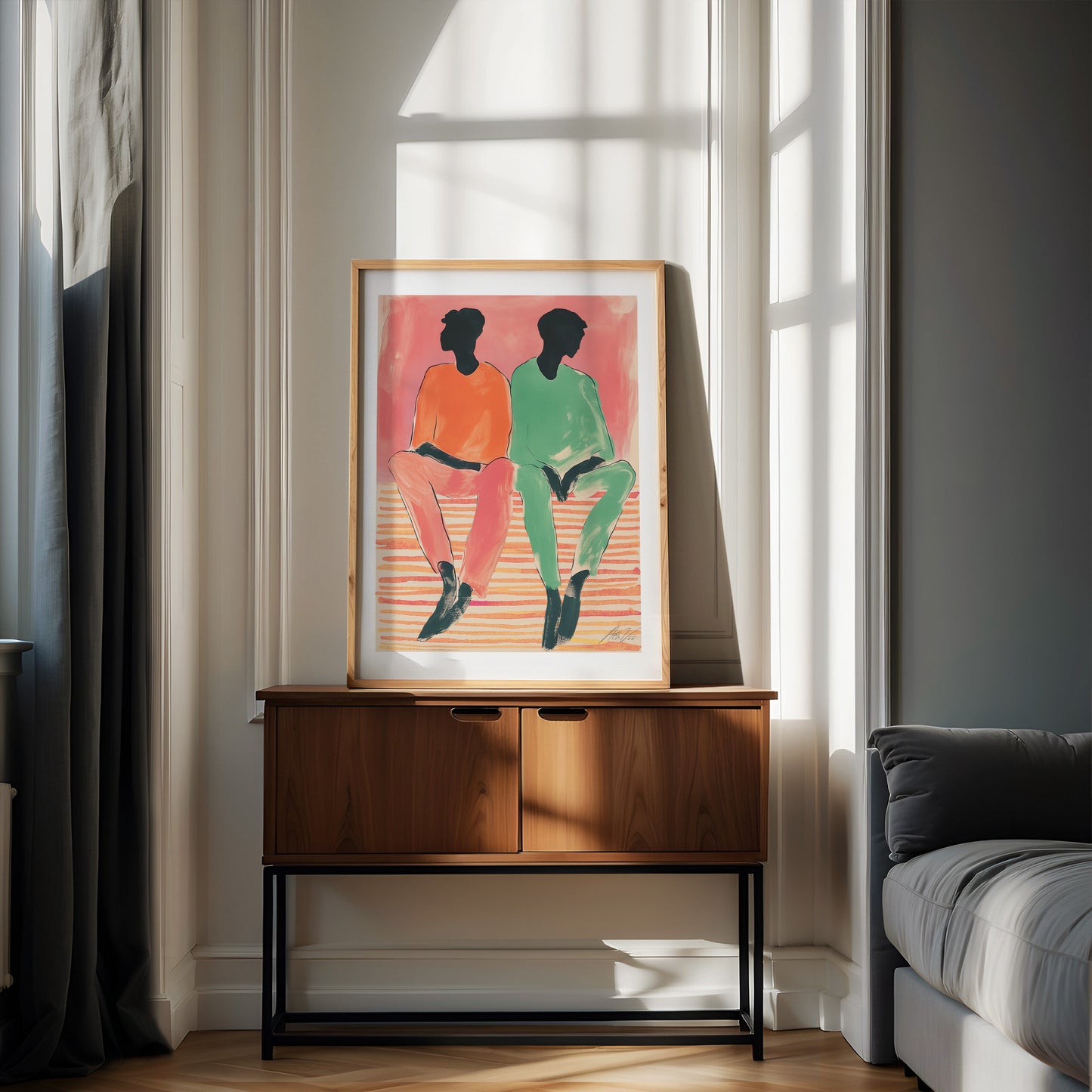 Between Sentences – Abstract Figurative Wall Art in Coral and Mint