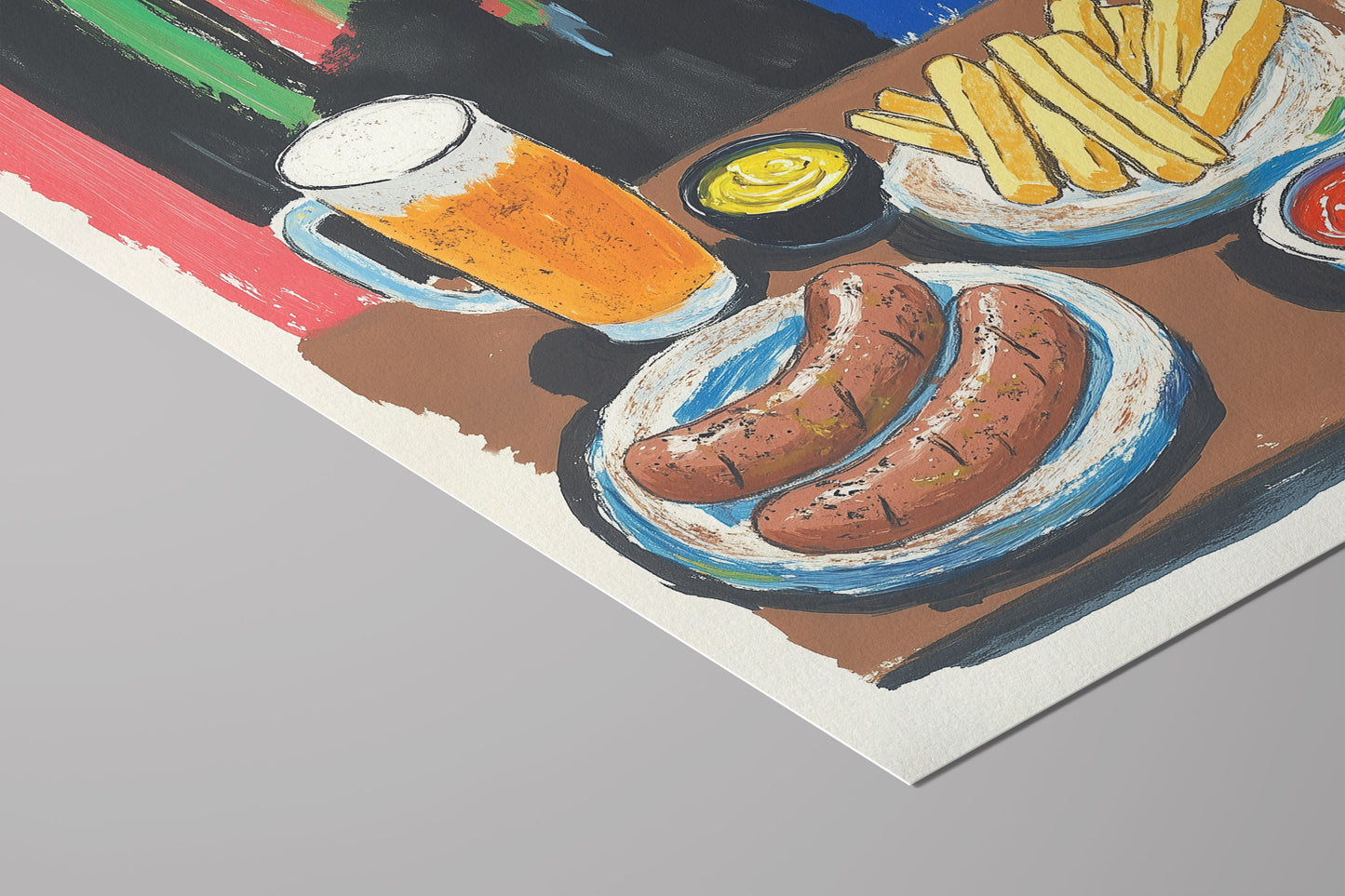 Bratwurst and Beer Art Print – Colorful Food Illustration for Kitchen or Bar