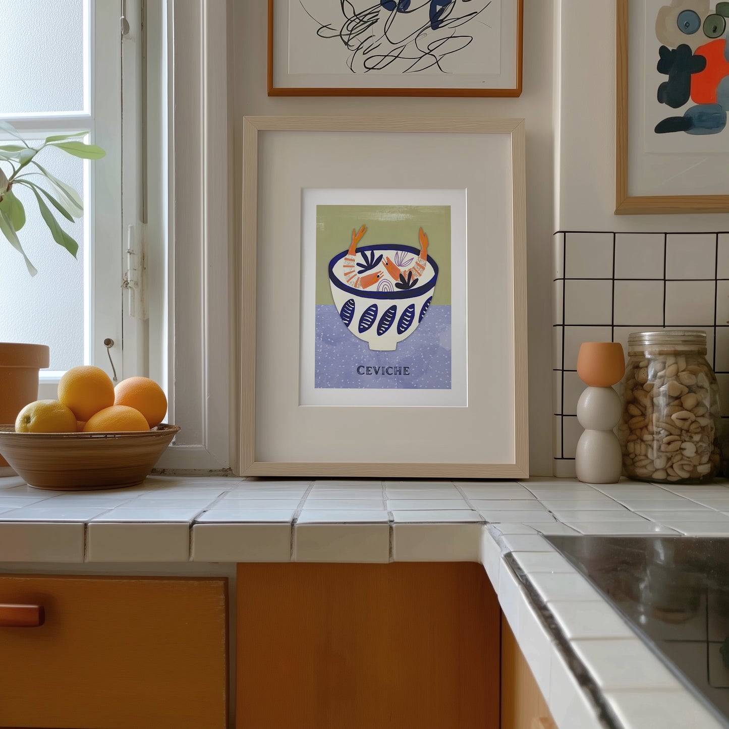 Ceviche – Modern Seafood Bowl Print in Indigo and Citrus Tones