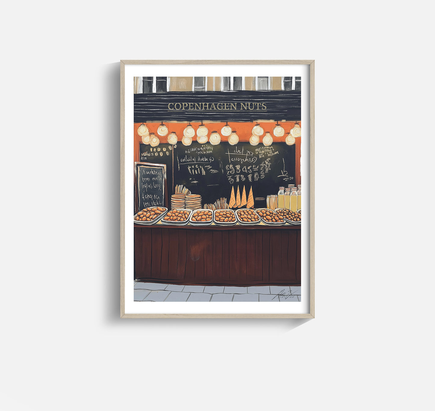 Copenhagen Street Nuts Print – Warm European Market Wall Art for Kitchen or Café