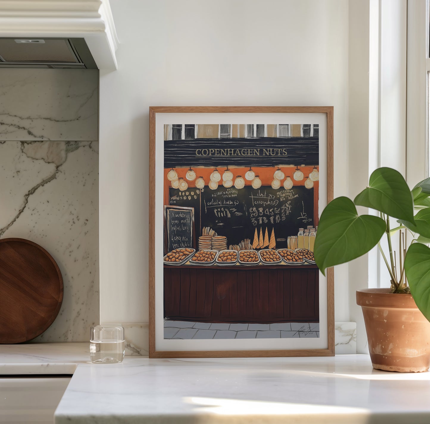 Copenhagen Street Nuts Print – Warm European Market Wall Art for Kitchen or Café
