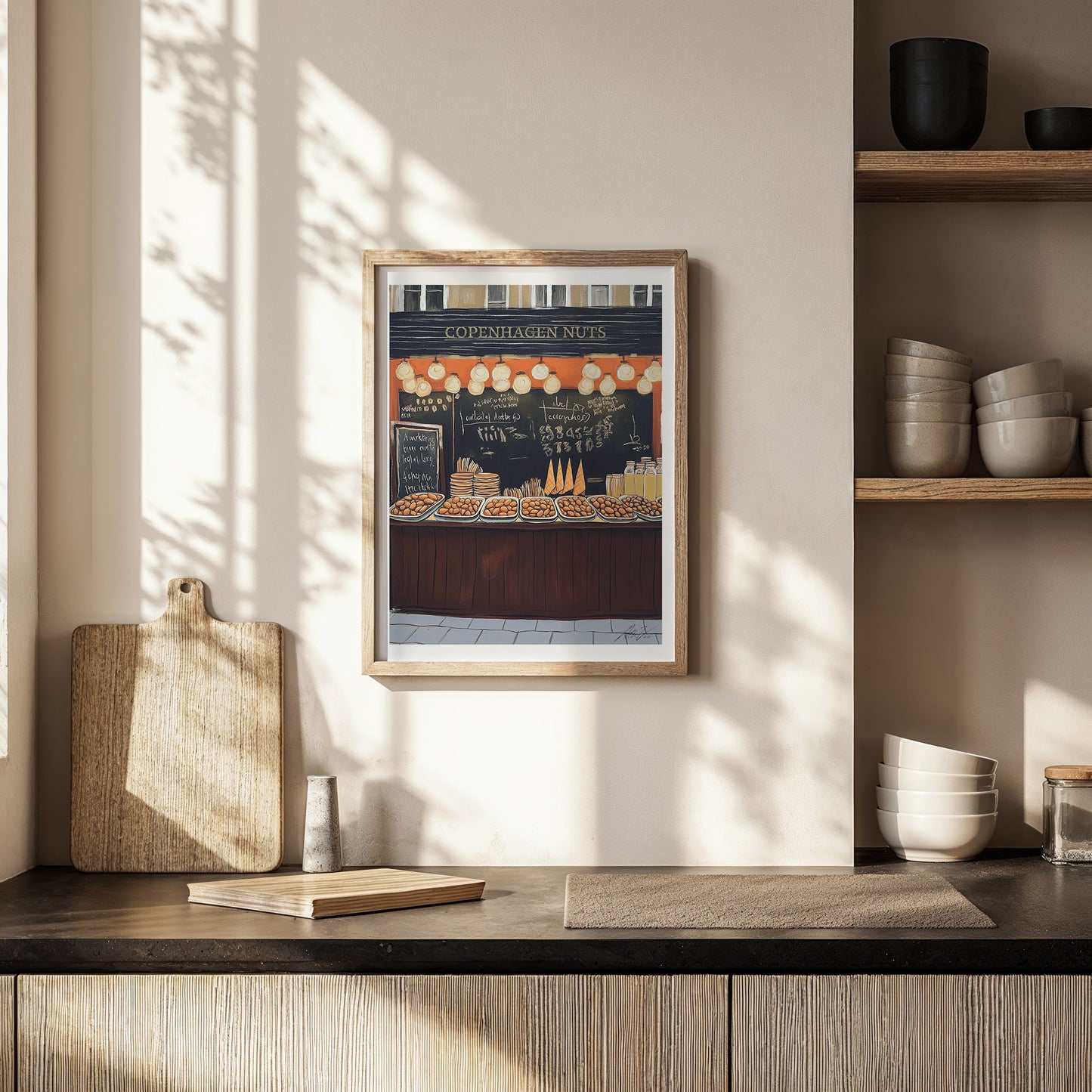 Copenhagen Street Nuts Print – Warm European Market Wall Art for Kitchen or Café