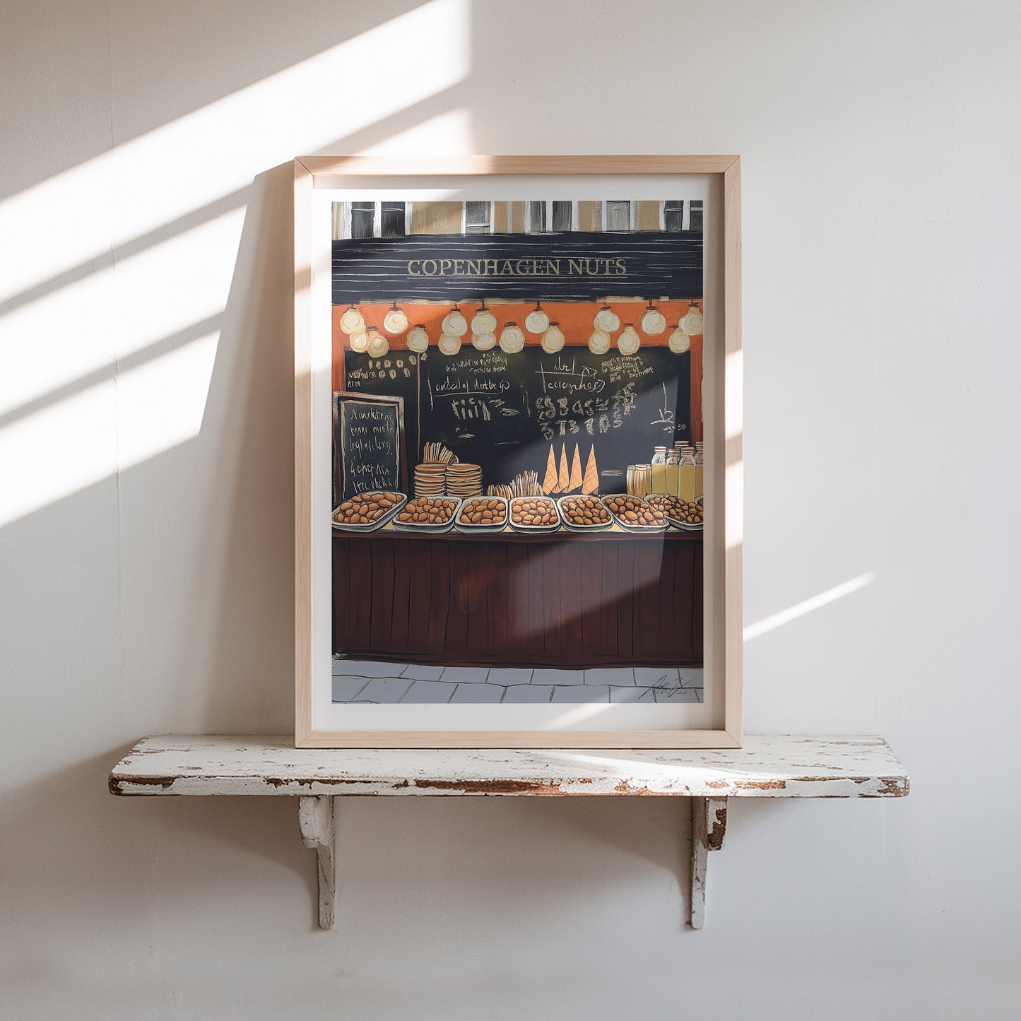 Copenhagen Street Nuts Print – Warm European Market Wall Art for Kitchen or Café