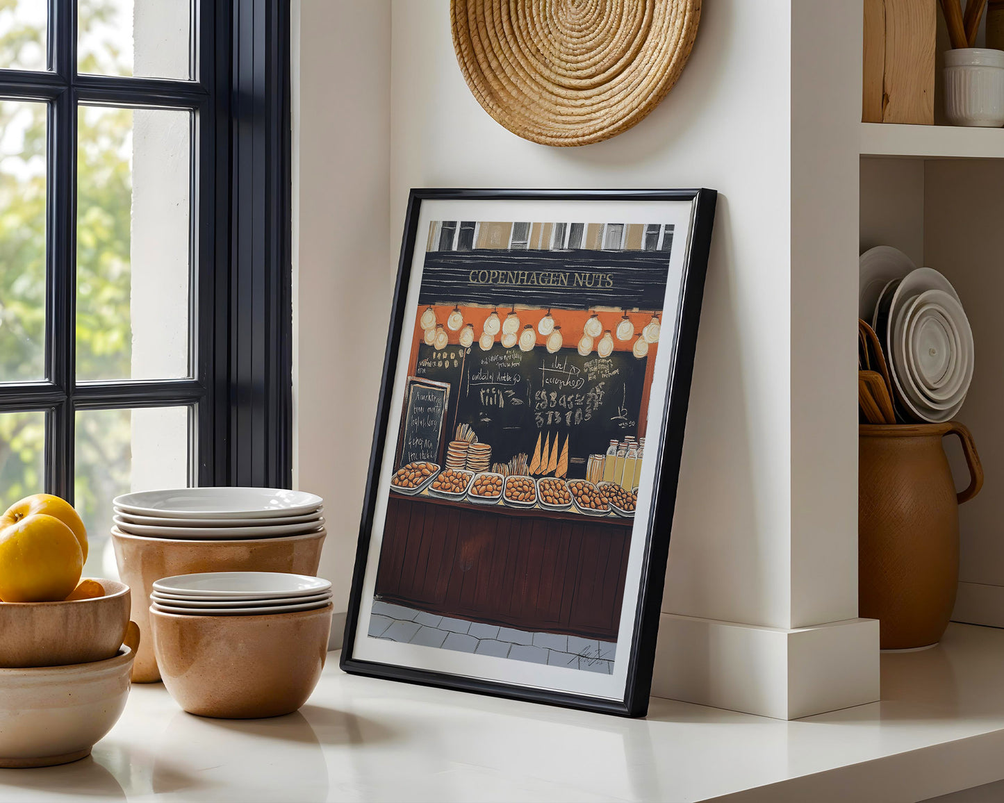 Copenhagen Street Nuts Print – Warm European Market Wall Art for Kitchen or Café