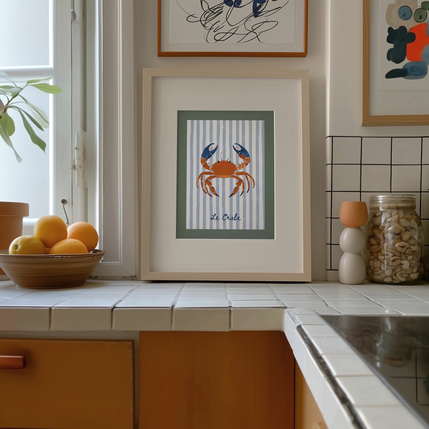 Le Crabe – Nautical Kitchen Print with French Stripes and Crab