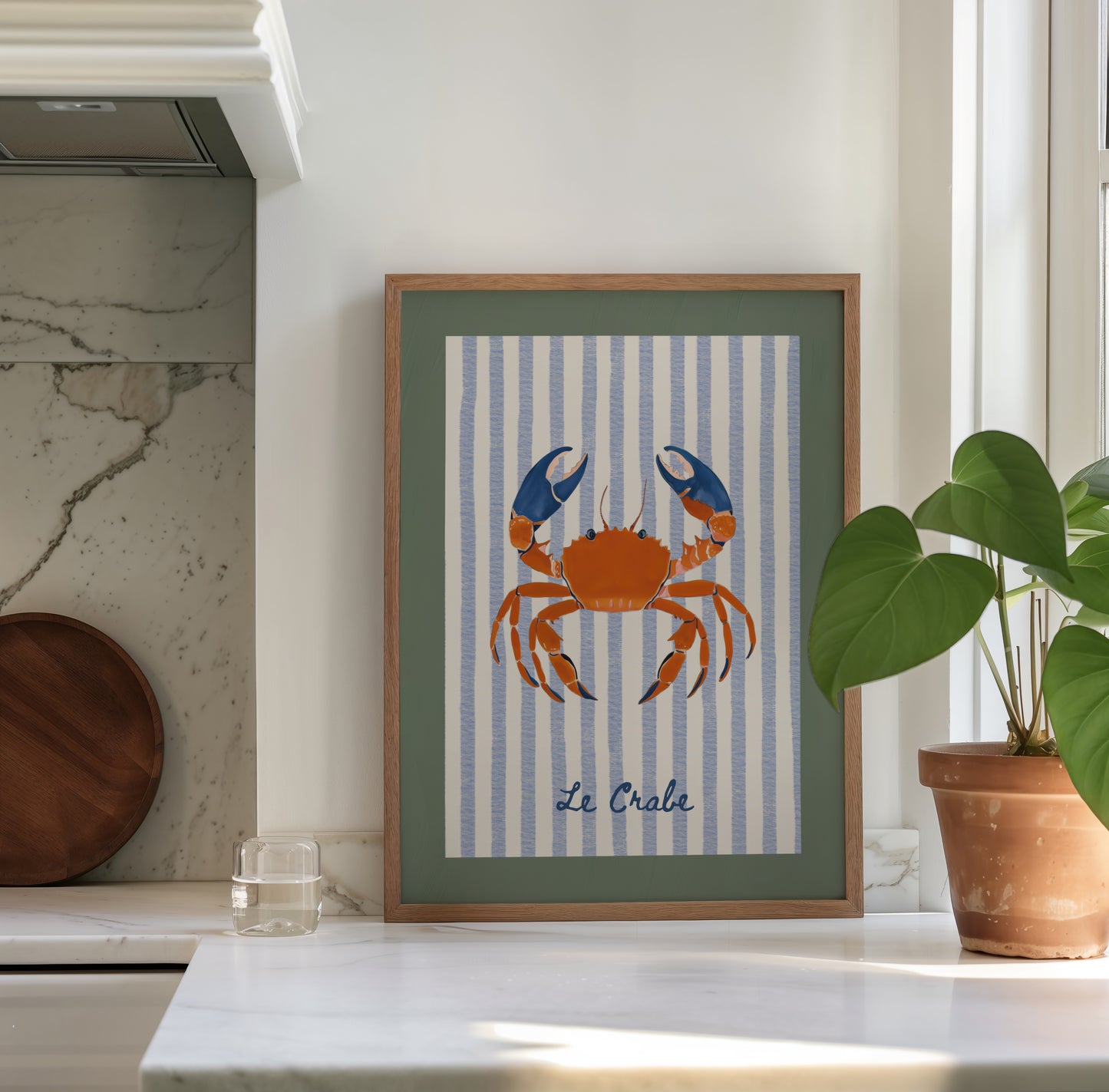 Le Crabe – Nautical Kitchen Print with French Stripes and Crab