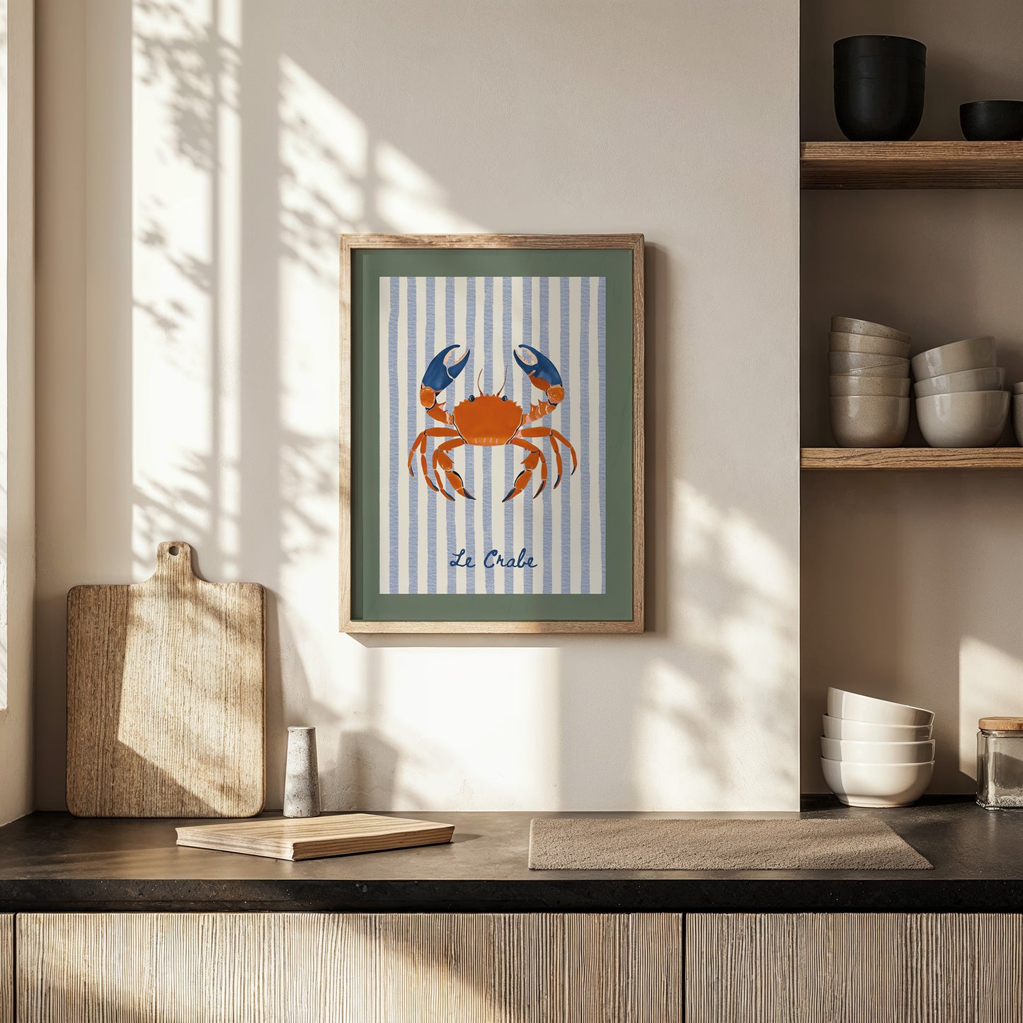 Le Crabe – Nautical Kitchen Print with French Stripes and Crab