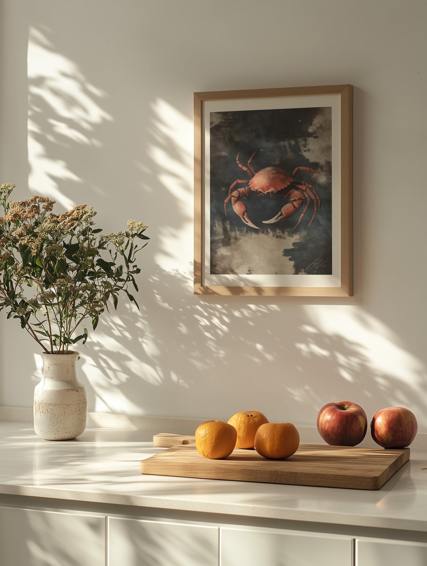 Crab Study – Painterly Coastal Wall Art in Rustic Blue and Umber
