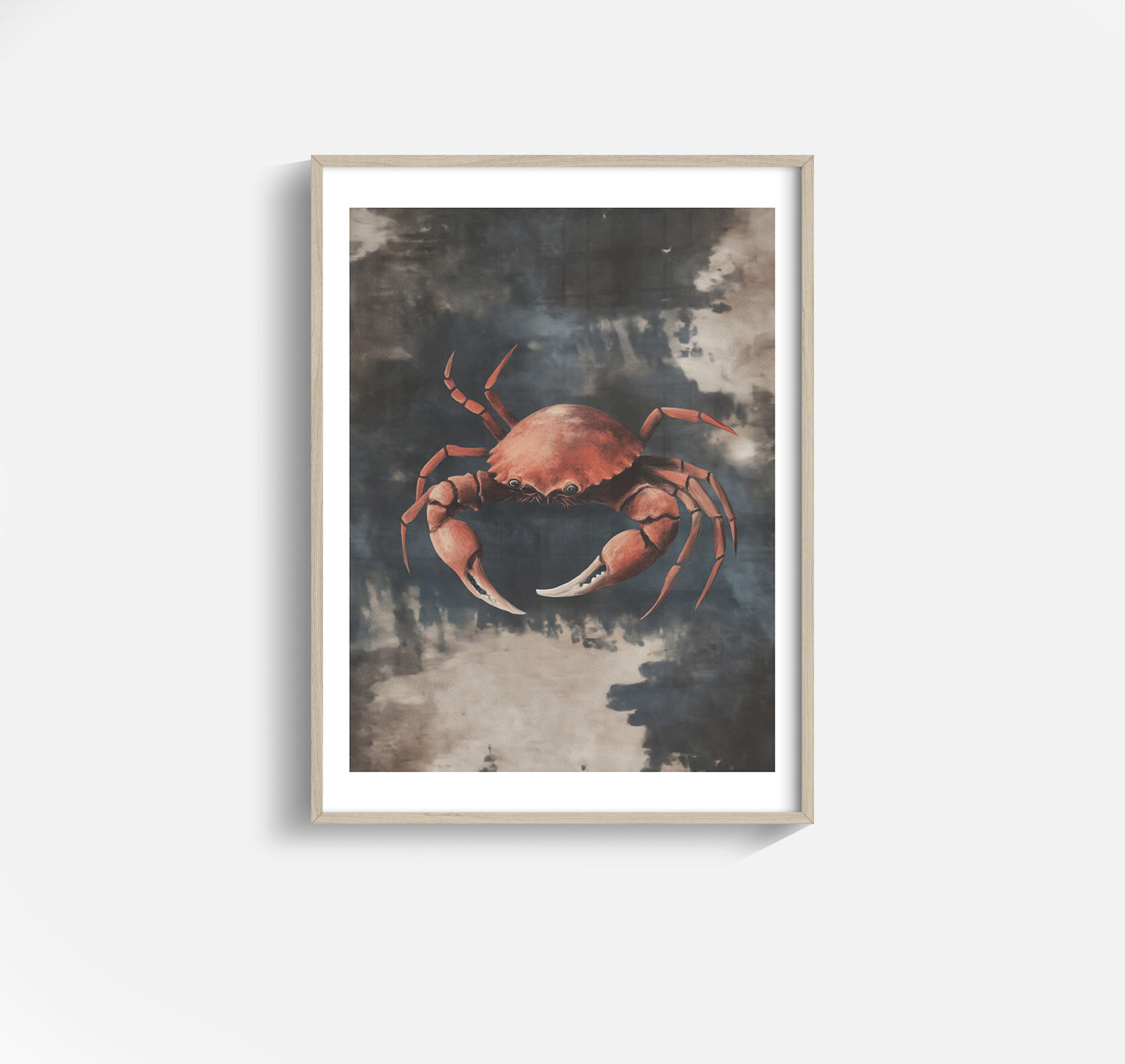 Crab Study – Painterly Coastal Wall Art in Rustic Blue and Umber