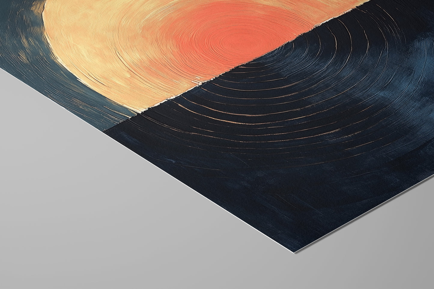 Eclipse – Bold Abstract Sun and Sea Print in Navy and Ochre