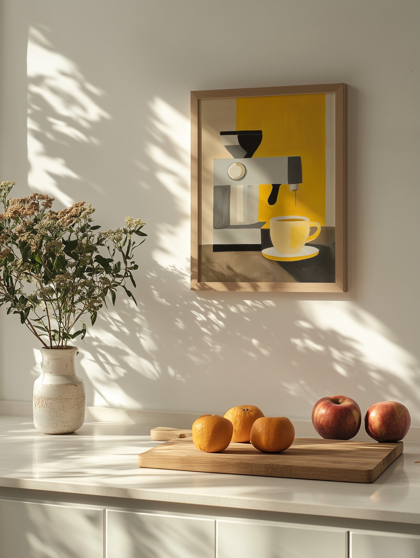 Daily Grind – Modern Espresso Machine Wall Art in Yellow and Gray