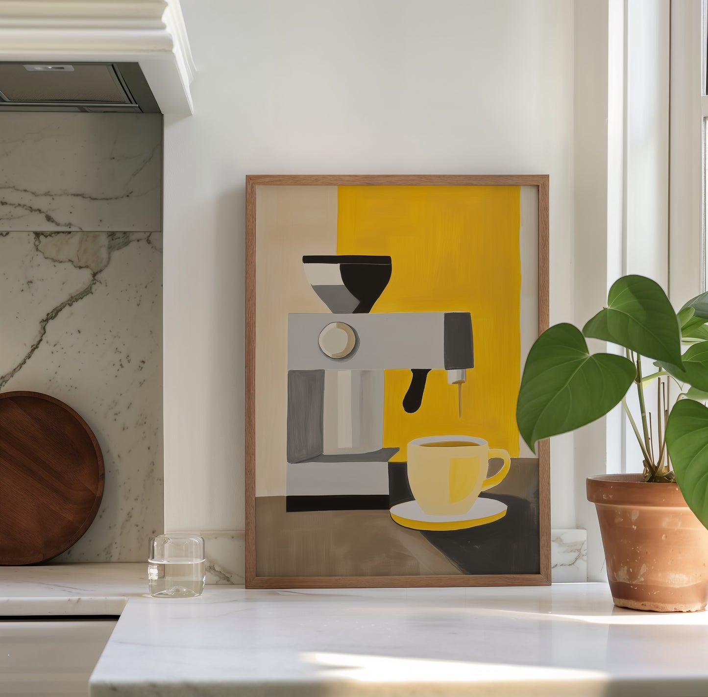 Daily Grind – Modern Espresso Machine Wall Art in Yellow and Gray
