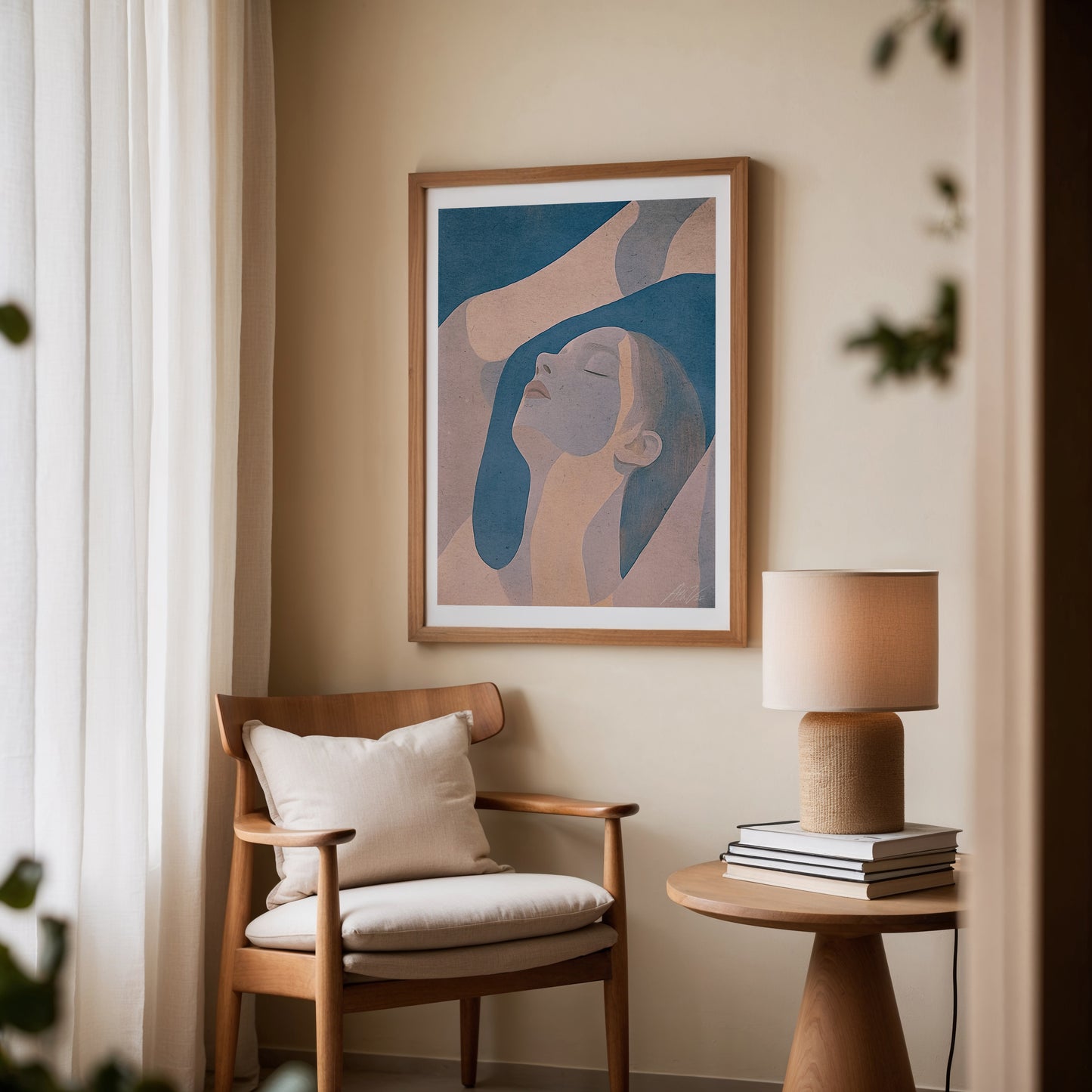 Fade to Blue – Abstract Minimalist Portrait in Dusty Blue and Blush