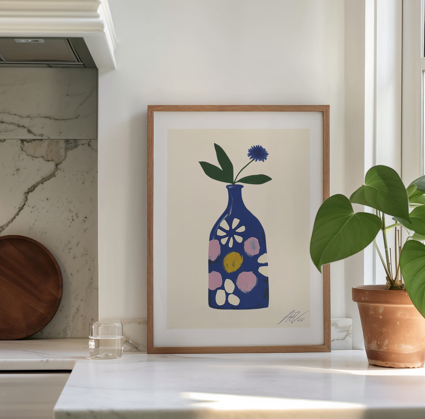 Blue Bottle Bloom – Playful Modern Botanical Print
