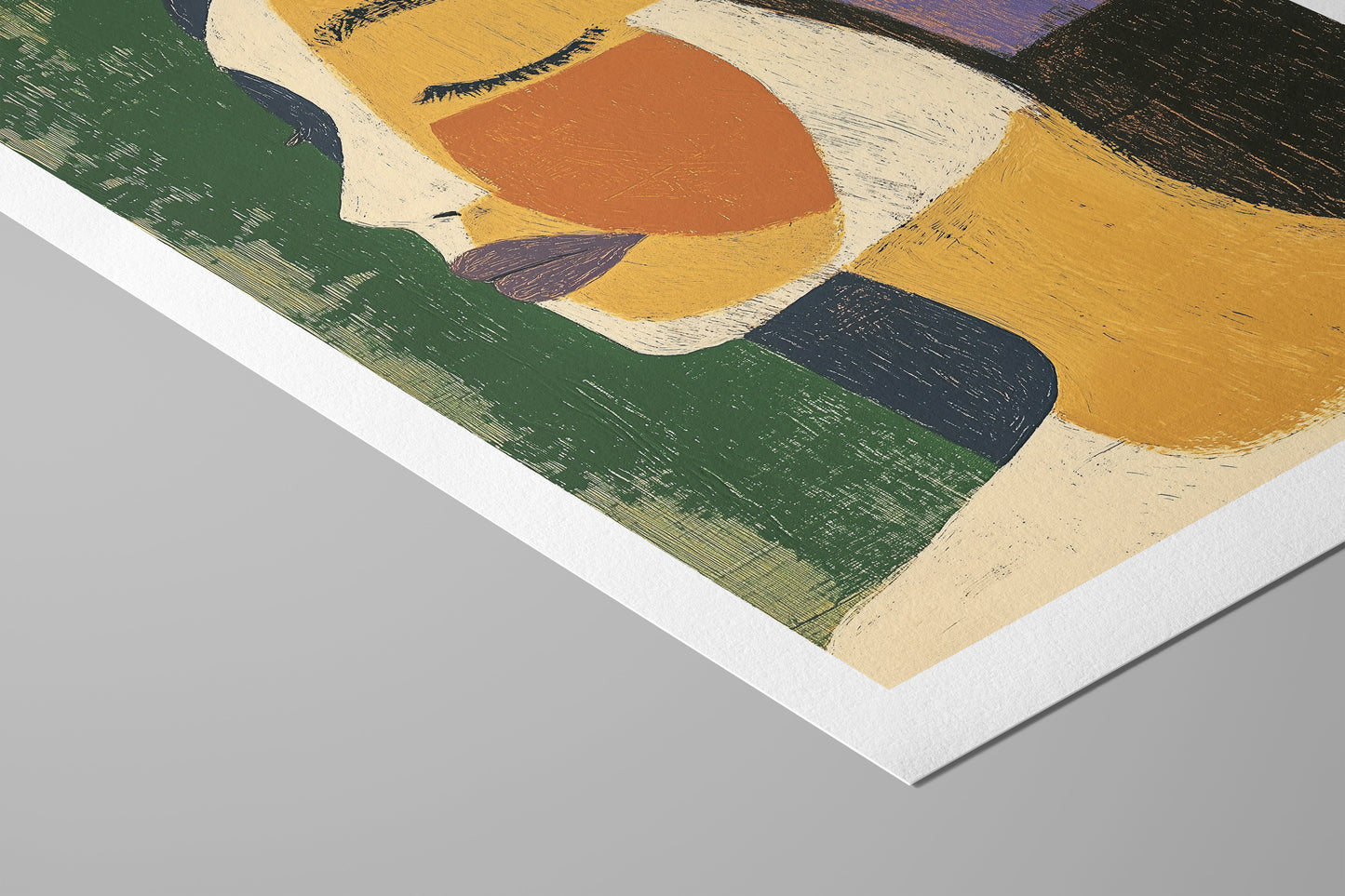 Fragments of Calm – Abstract Modern Portrait in Mustard and Plum