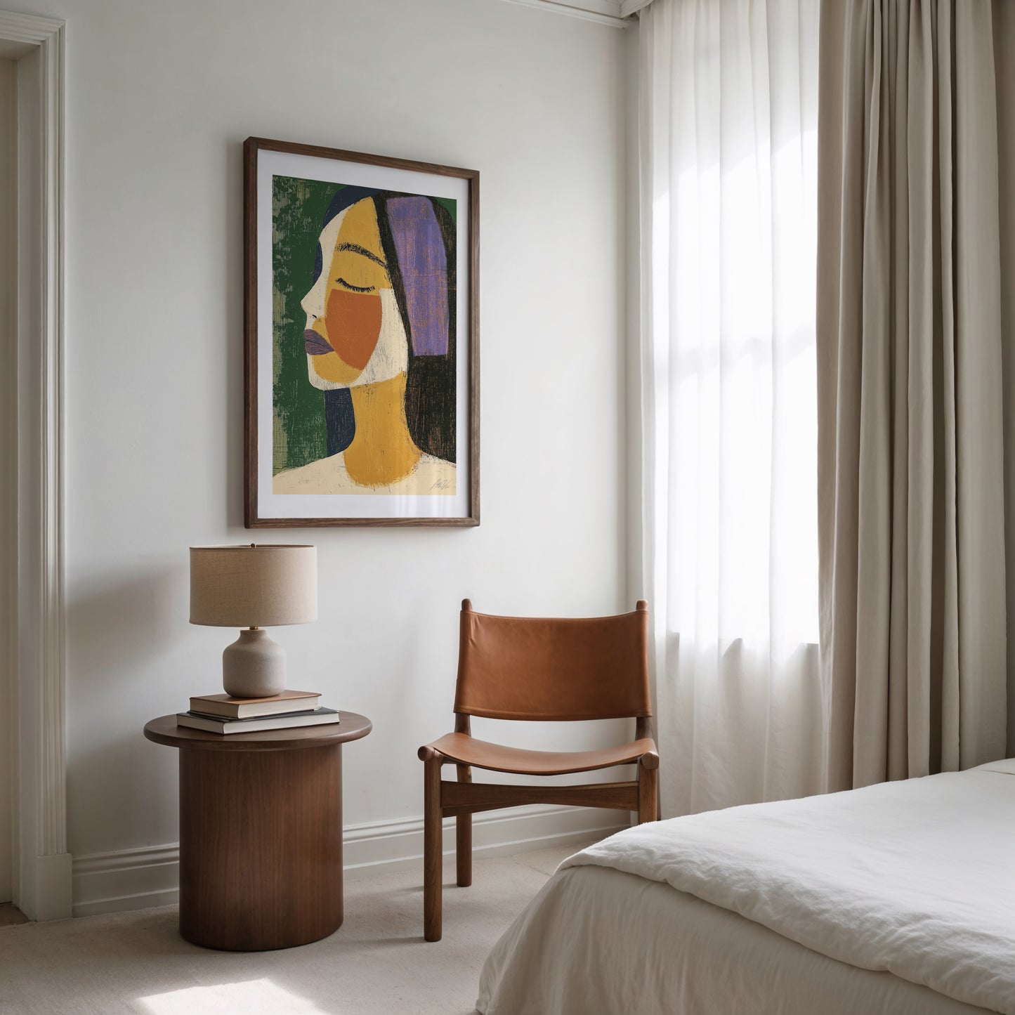 Fragments of Calm – Abstract Modern Portrait in Mustard and Plum