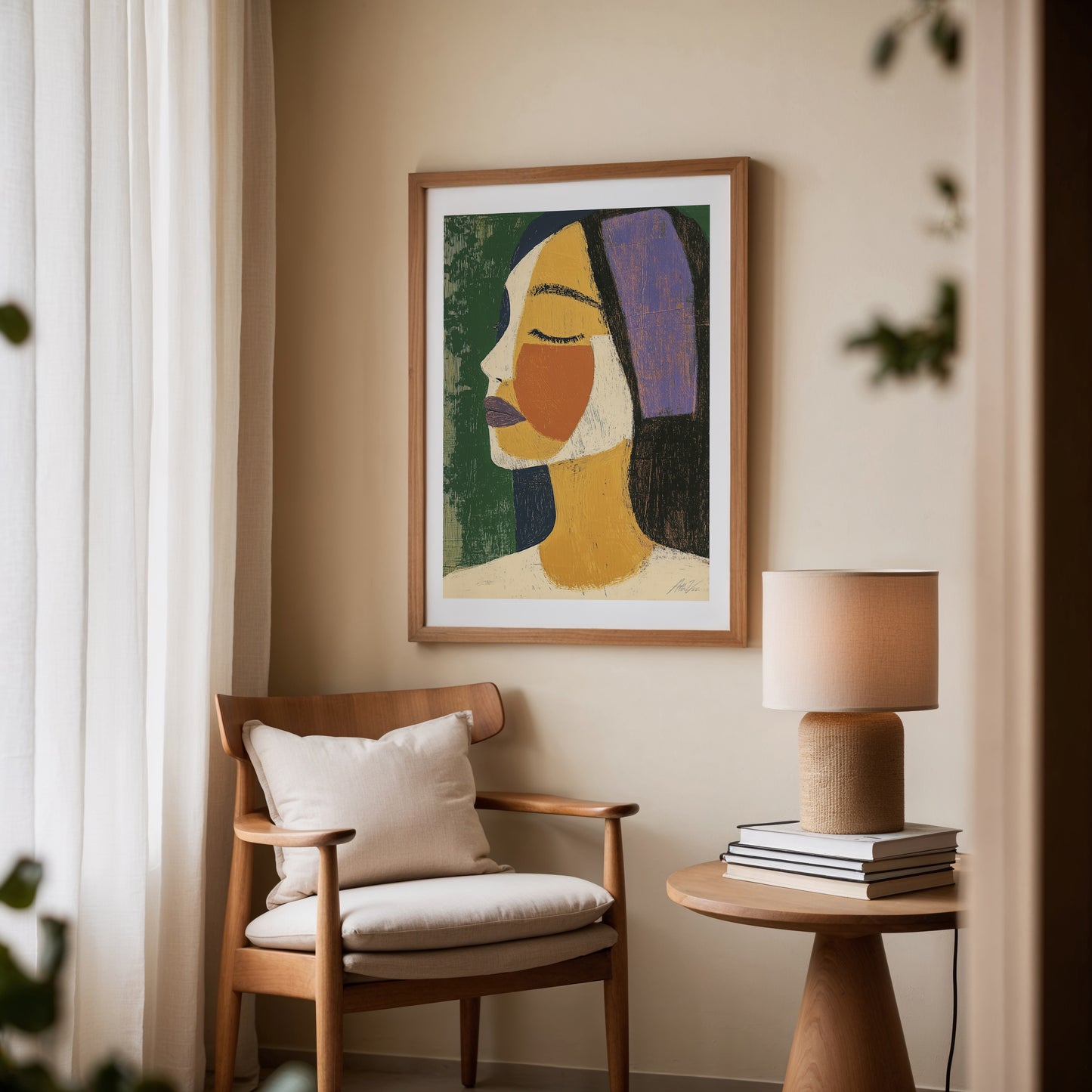 Fragments of Calm – Abstract Modern Portrait in Mustard and Plum