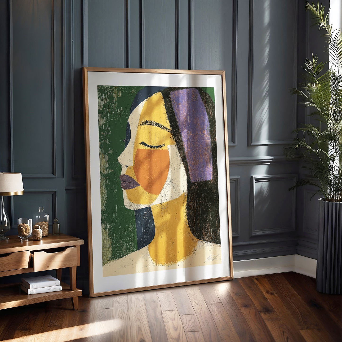 Fragments of Calm – Abstract Modern Portrait in Mustard and Plum