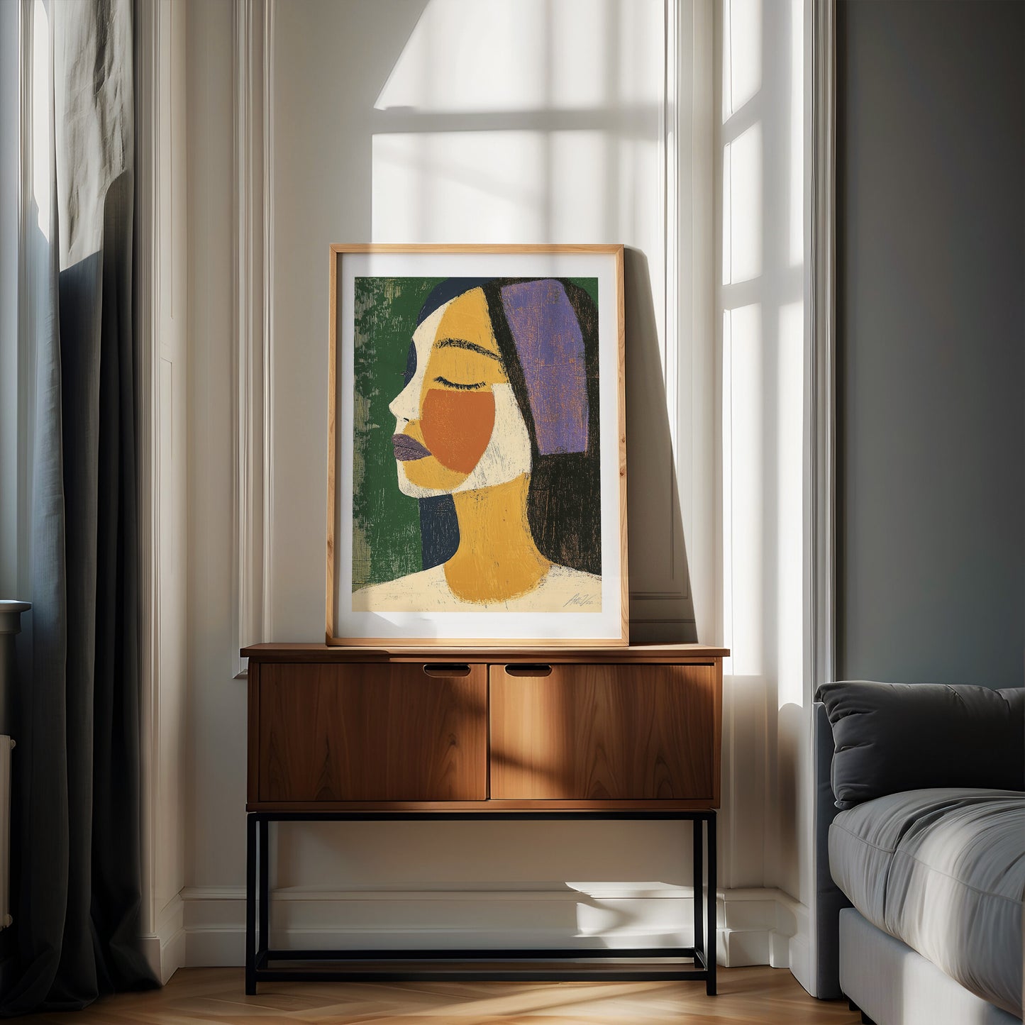 Fragments of Calm – Abstract Modern Portrait in Mustard and Plum