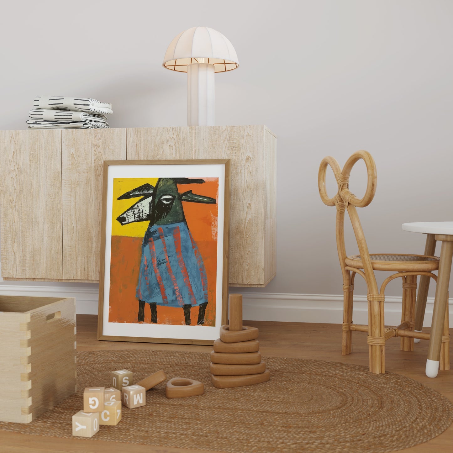 Colorful Abstract Goat – Bold Modern Farm Animal Wall Art for Kids Rooms