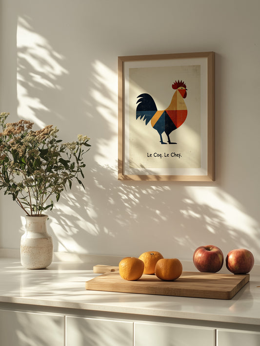 Le Coq. Le Chef. – Modern French Bistro Rooster Art Print for Kitchen or Dining