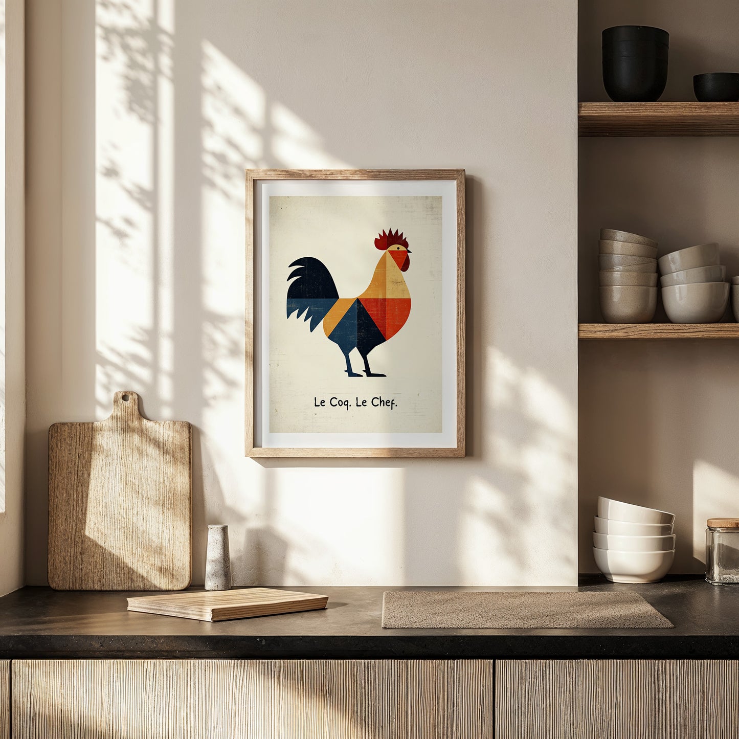 Le Coq. Le Chef. – Modern French Bistro Rooster Art Print for Kitchen or Dining