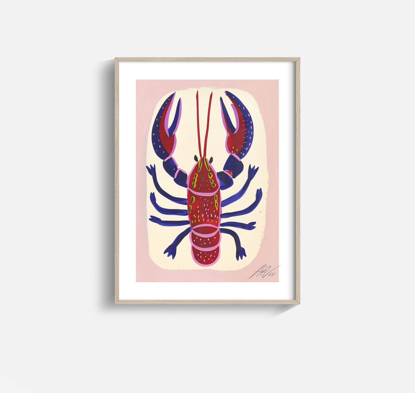 Les Écrevisses – Playful Modern Lobster Art Print in Red and Indigo