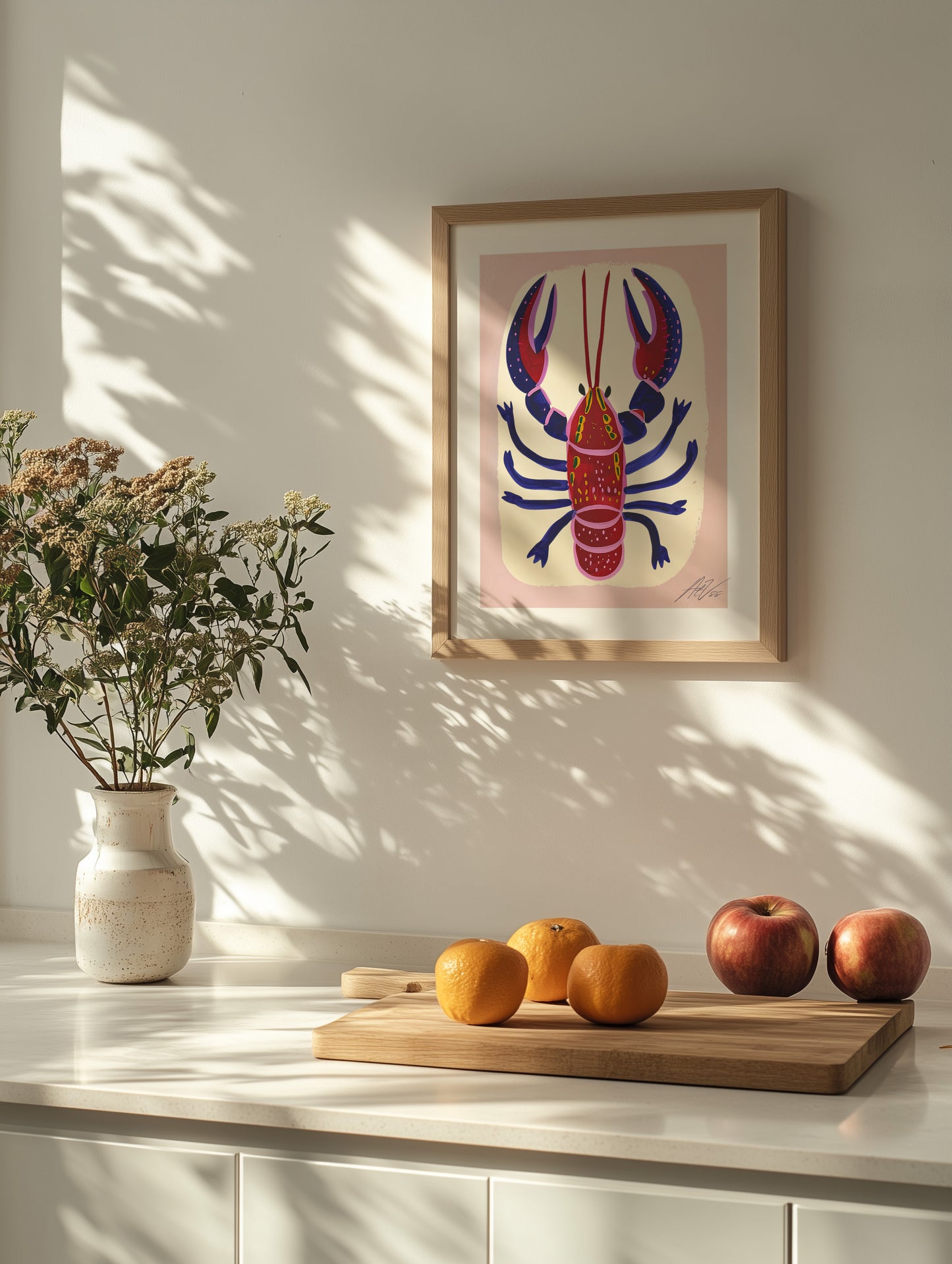 Les Écrevisses – Playful Modern Lobster Art Print in Red and Indigo