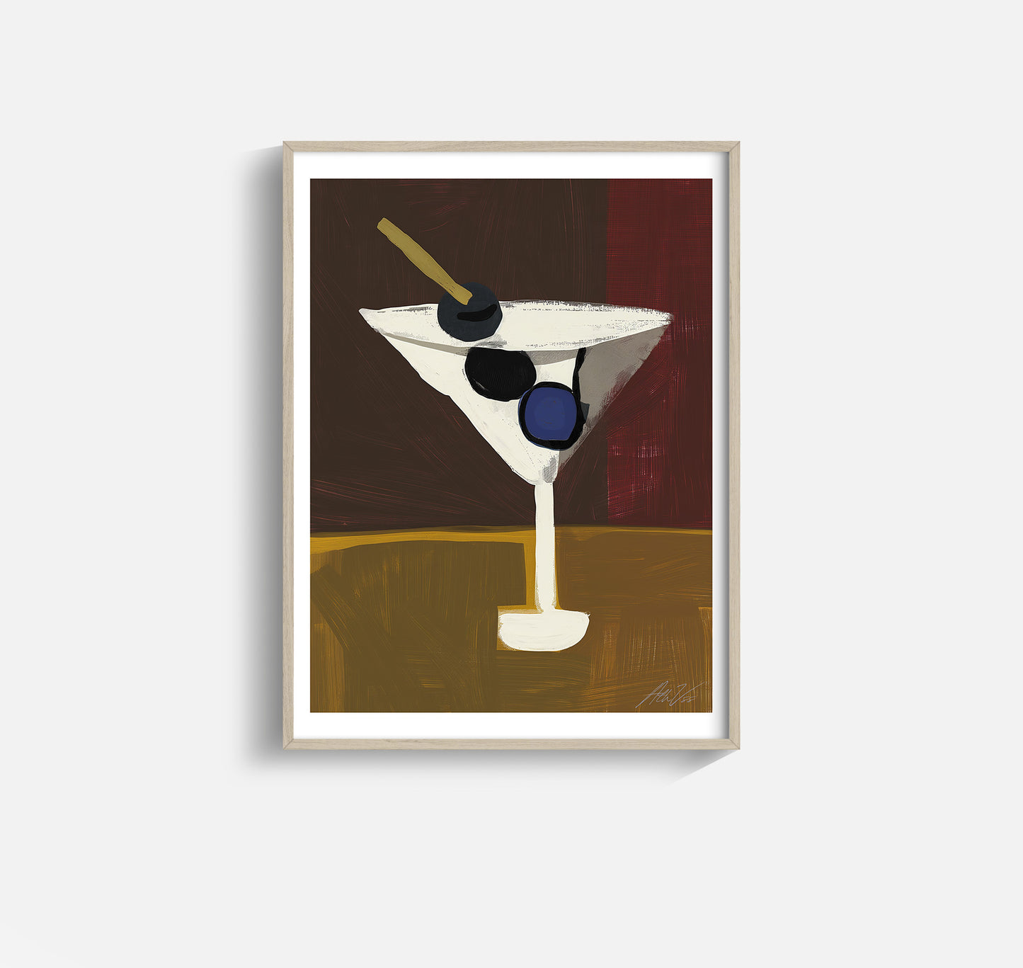 Martini Cocktail Art Print – Modern Bar Wall Art with Olive Garnish