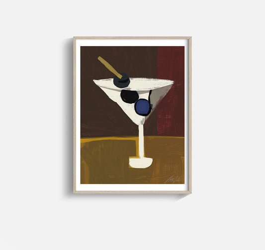 Martini Cocktail Art Print – Modern Bar Wall Art with Olive Garnish