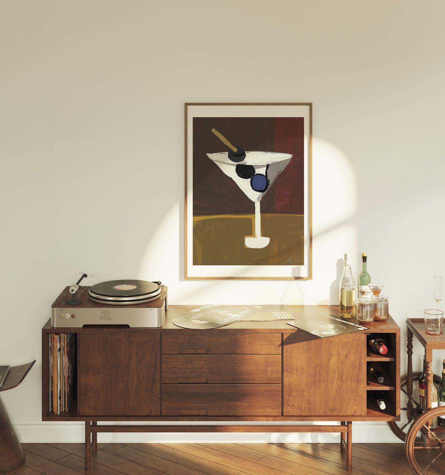 Martini Cocktail Art Print – Modern Bar Wall Art with Olive Garnish