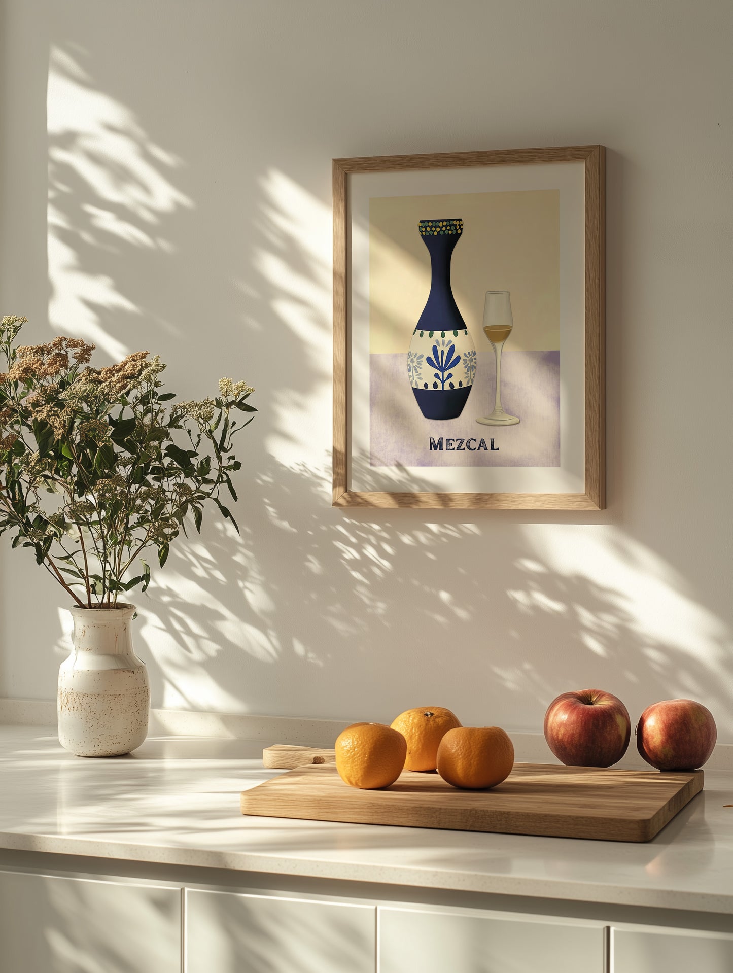 Smoky Ritual – Mezcal Bottle and Copita Wall Art in Talavera Style