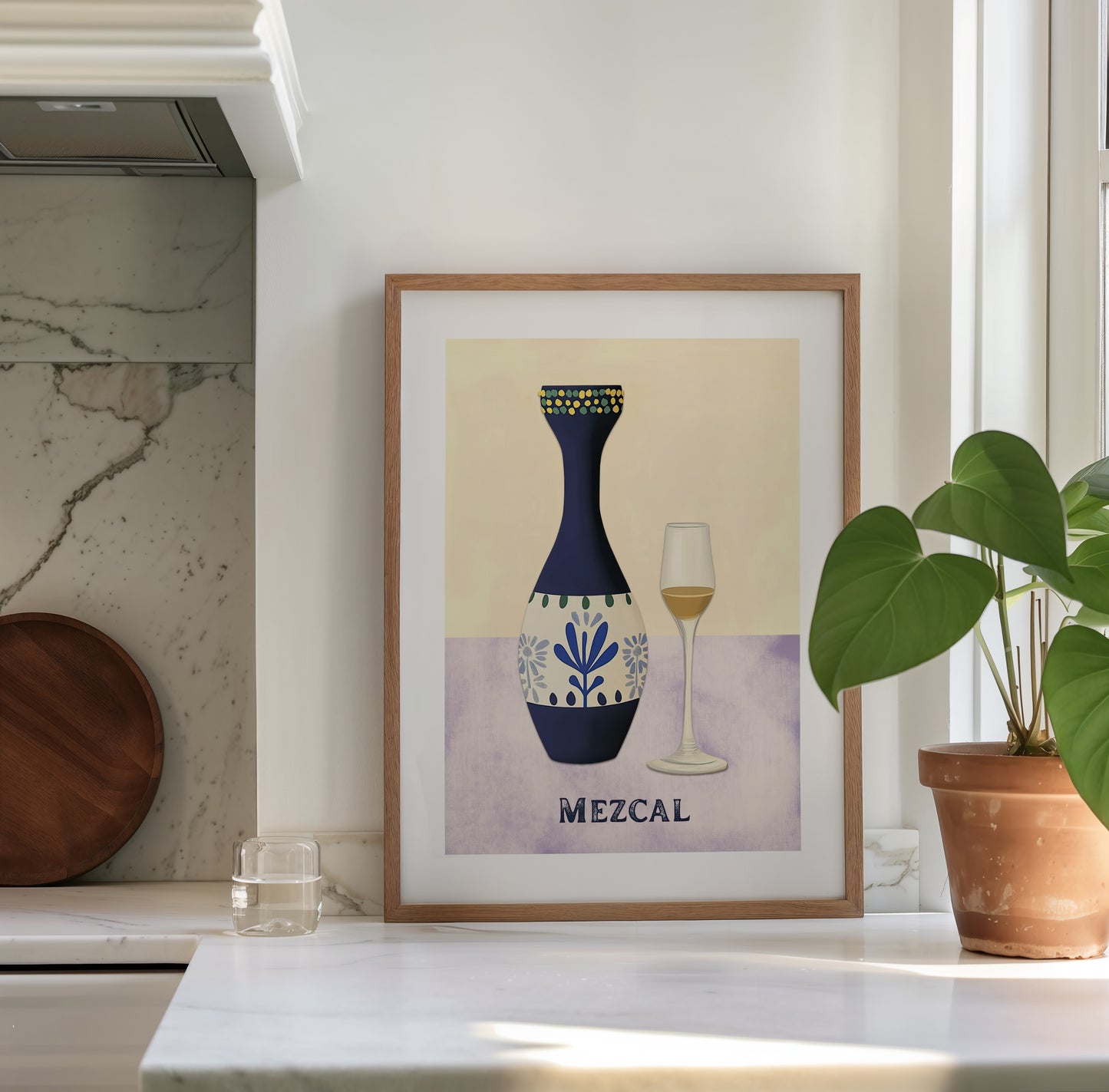 Smoky Ritual – Mezcal Bottle and Copita Wall Art in Talavera Style