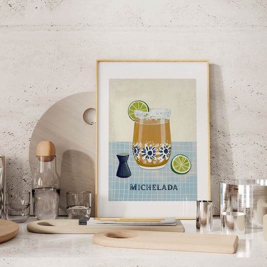 Zesty Chill – Michelada Cocktail Print with Lime and Salt Rim