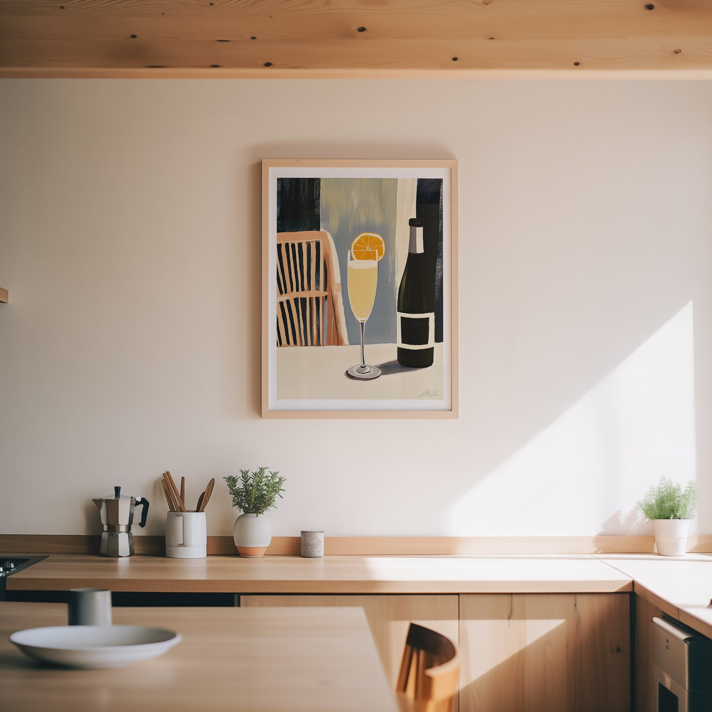 Mimosa Art Print – Modern Brunch Wall Art with Champagne Glass and Citrus Slice