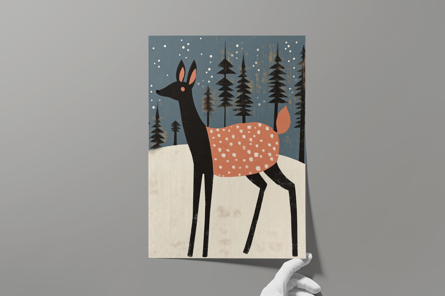 Winter Baby Deer in Forest – Scandinavian Nursery Wall Art for Kids