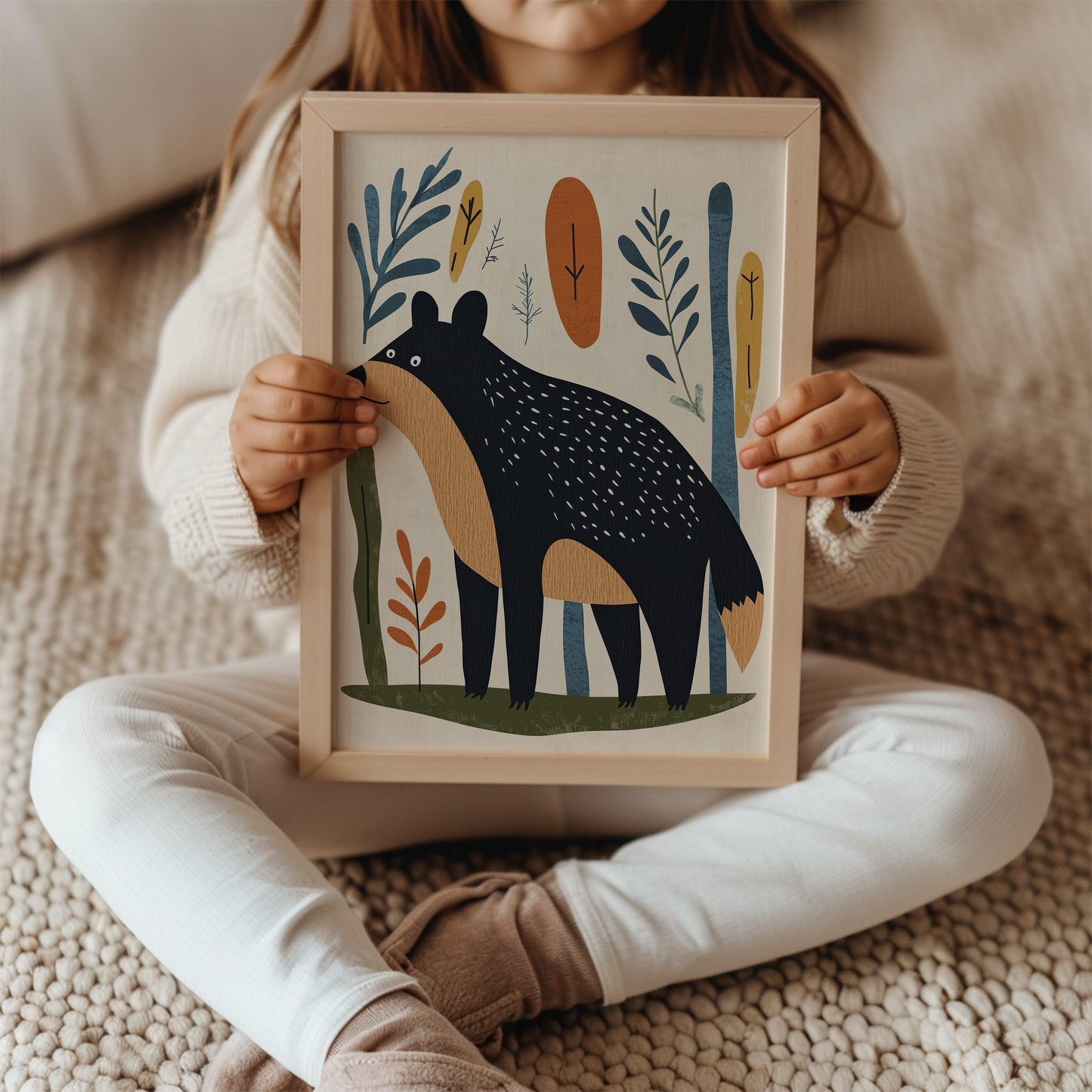 Scandinavian Bear Print – Whimsical Woodland Nursery Art for Kids Room
