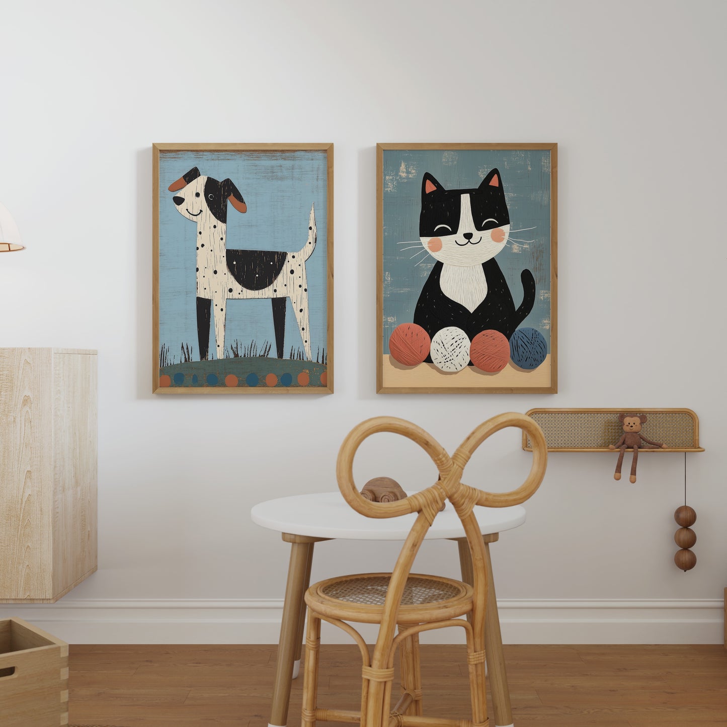 Spotted Dog in Grass – Scandinavian Style Nursery Wall Art for Kids