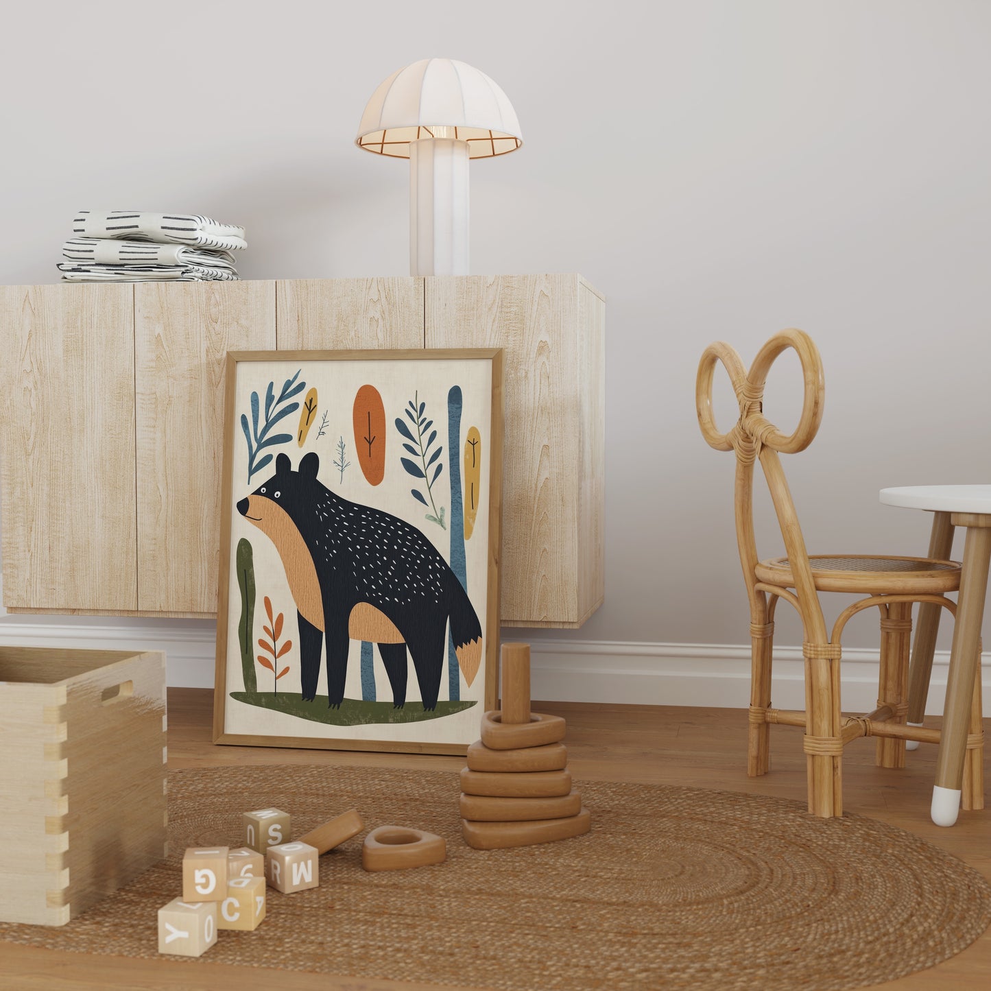 Scandinavian Bear Print – Whimsical Woodland Nursery Art for Kids Room