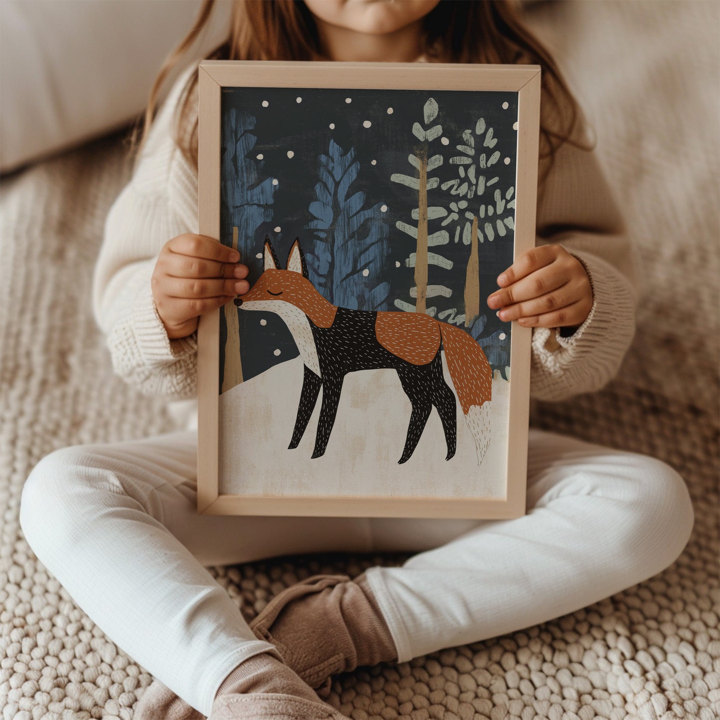 Winter Fox in Forest – Scandinavian Woodland Wall Art for Nursery