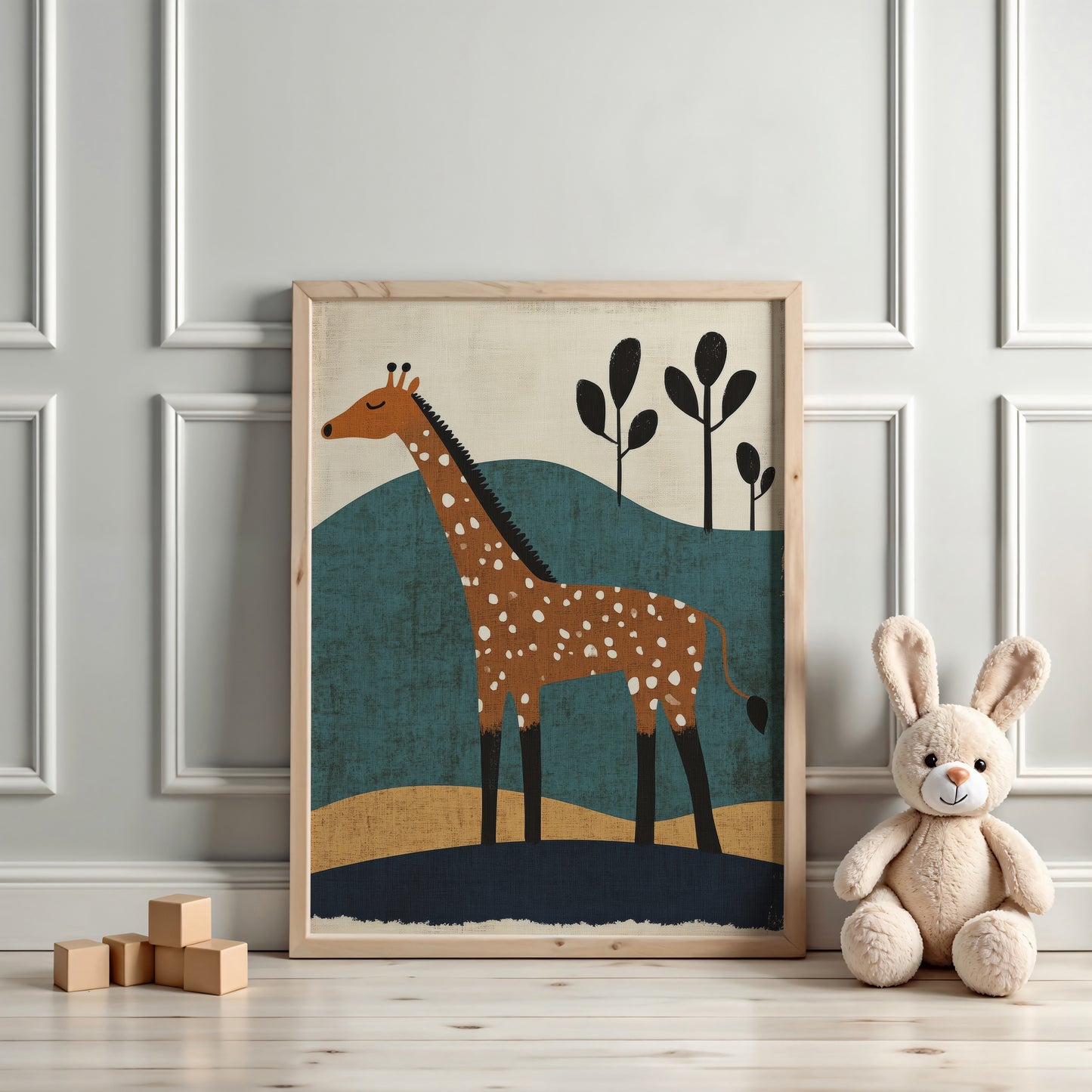 Giraffe in the Hills – Modern Safari Animal Wall Art for Kids Room