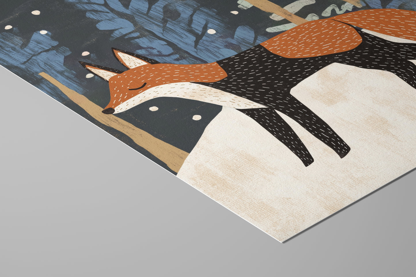 Winter Fox in Forest – Scandinavian Woodland Wall Art for Nursery