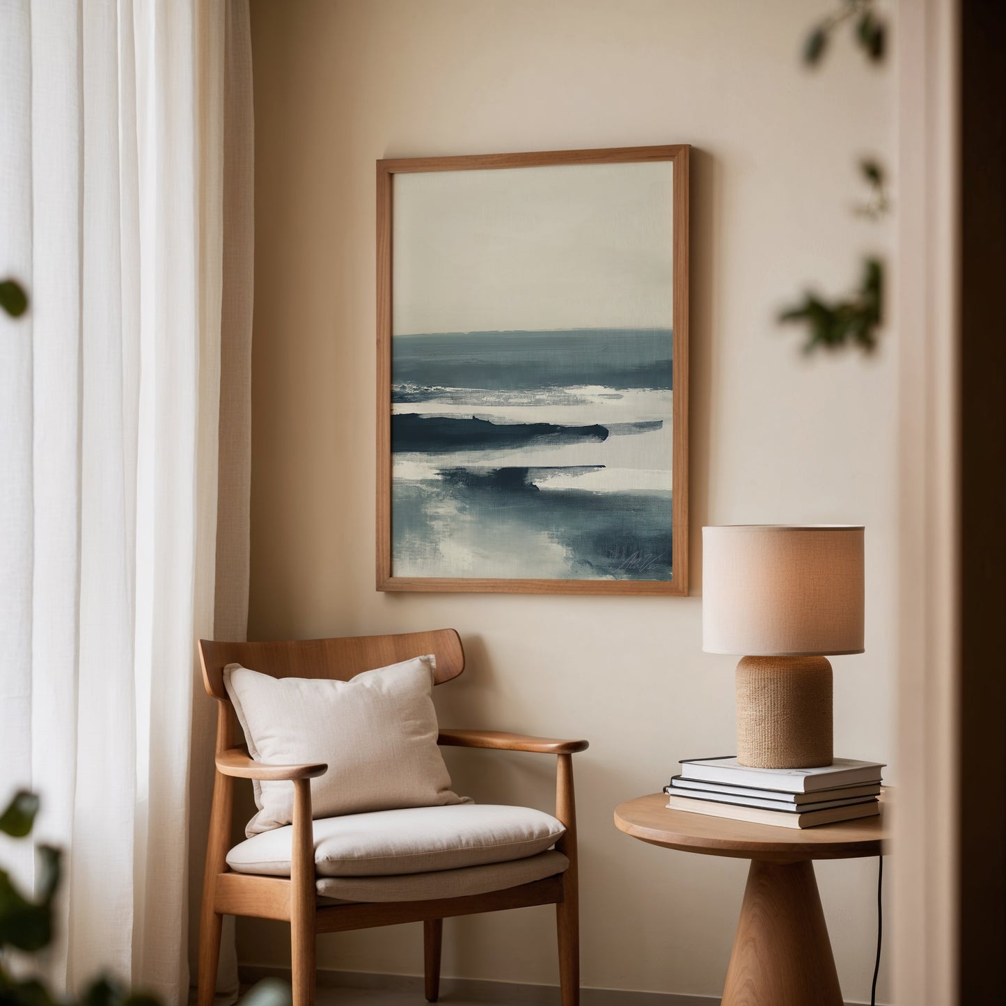 Nord Sea – Abstract Scandinavian Seascape in Deep Blue and Cream