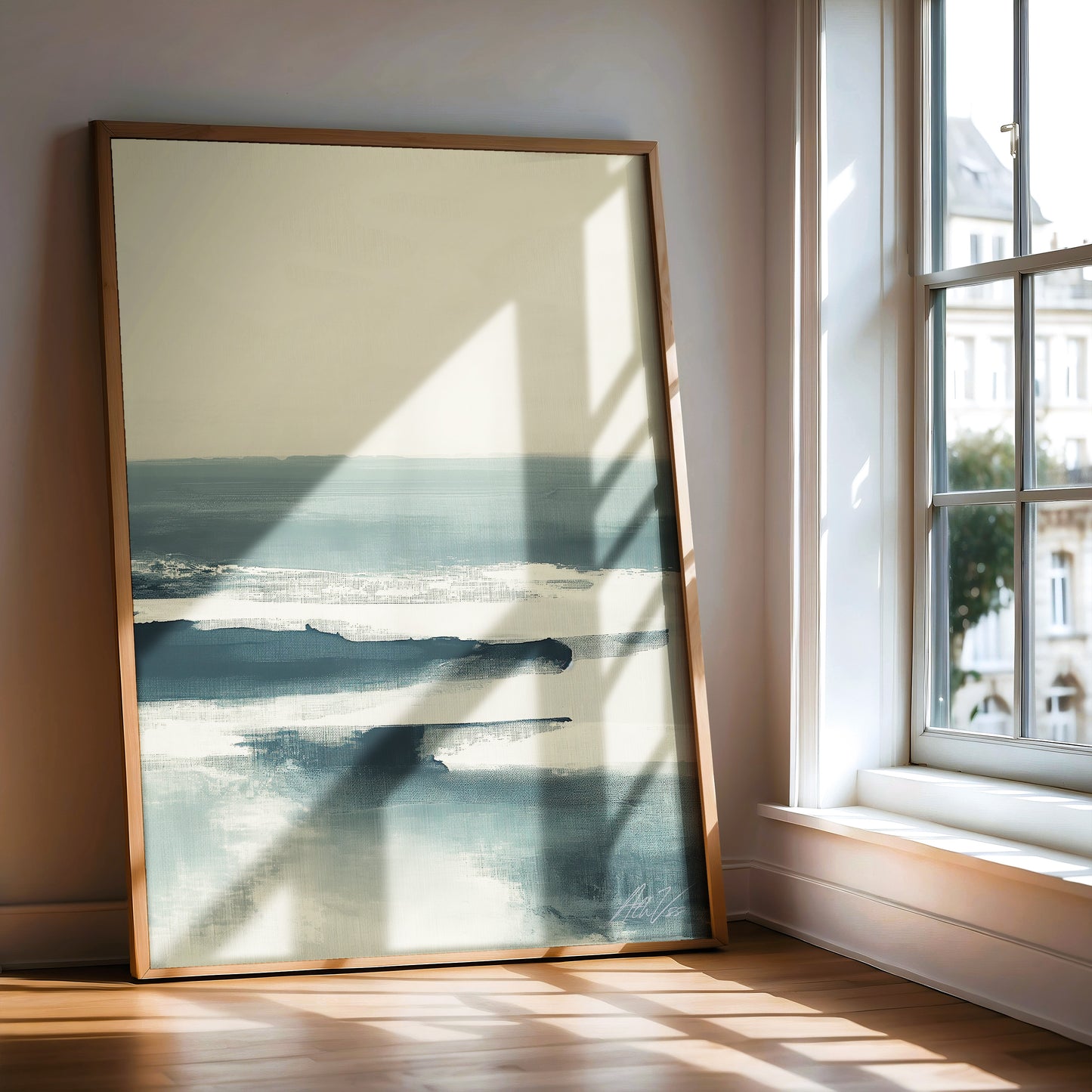 Nord Sea – Abstract Scandinavian Seascape in Deep Blue and Cream
