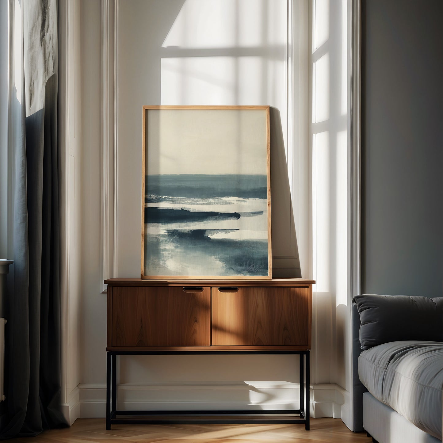 Nord Sea – Abstract Scandinavian Seascape in Deep Blue and Cream