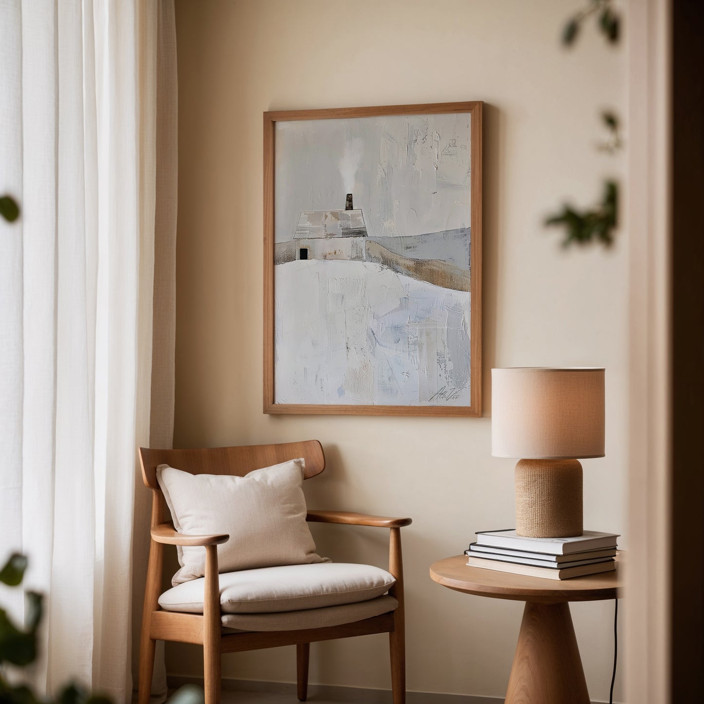 Nordic Cabin – Minimalist Winter Landscape in Soft Neutrals