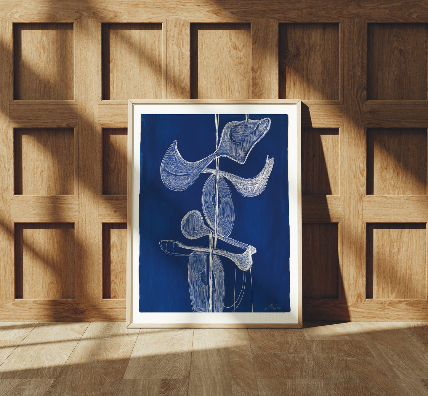 Norse Totem – Abstract Vertical Motif in Indigo and White